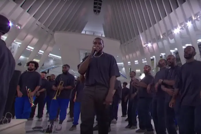 Kanye West performing at the Oculus